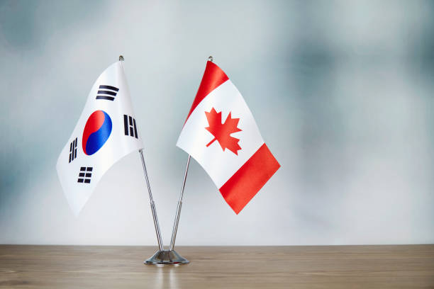 istock South Korean and Canadian flag standing on the table 1140324632