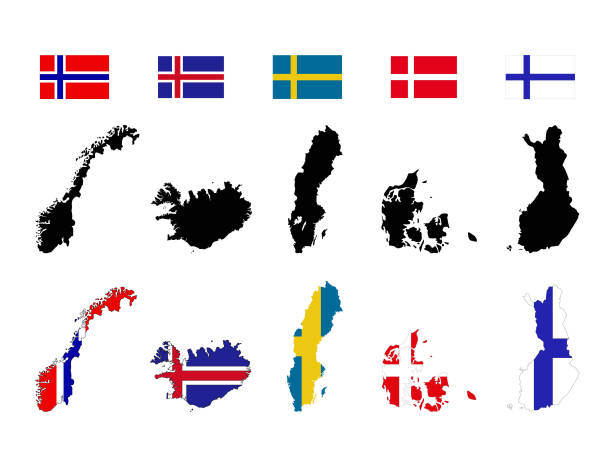 ilustrações, clipart, desenhos animados e ícones de mapas e bandeiras nórdicos dos países - bandeira dinamarquesa