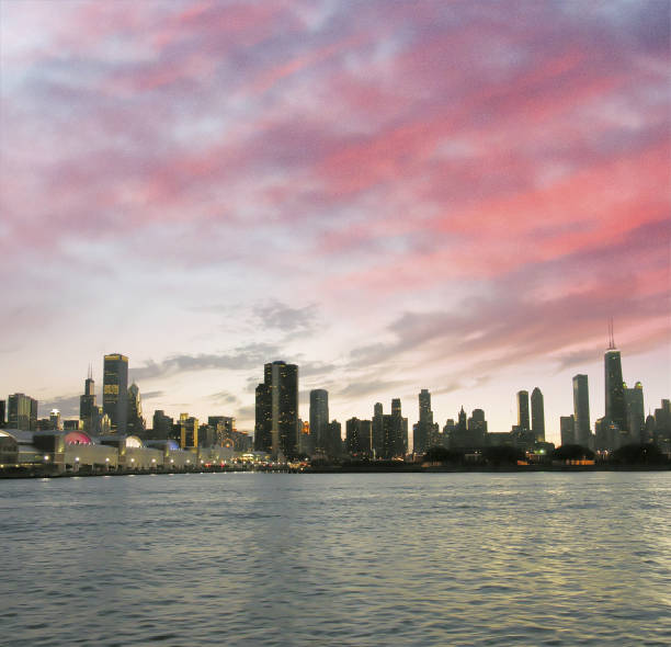 istock Chicago sunset skyline in summer 1140330641