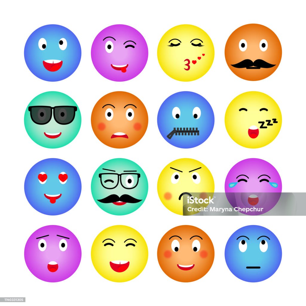 Set Of Colorful Round Emojis Isolated On White Background Emoticon For Web  Site Chat Sms Vector Illustration Vector Stock Illustration - Download  Image Now - Istock