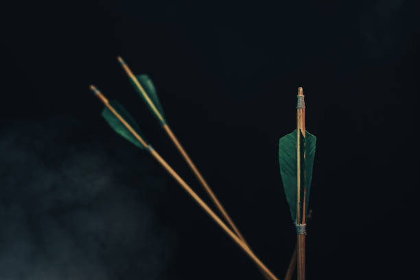 istock Four wood arrow. Beautiful smog background. Medieval weapons are handmade. 1140331817