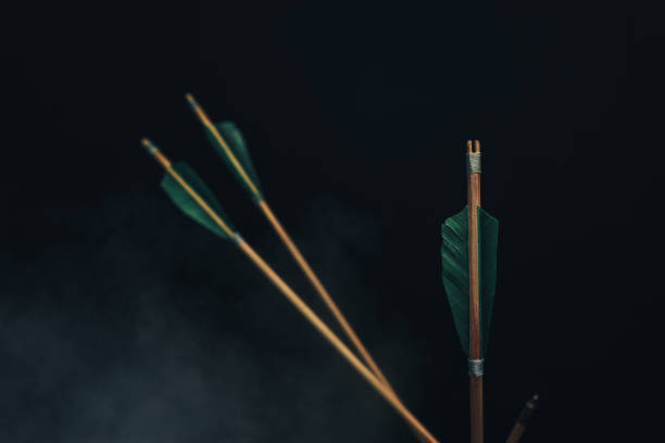 istock Four wood arrow. Beautiful smog background. Medieval weapons are handmade. 1140331828