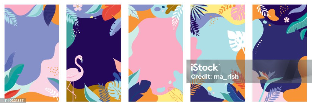 Collection of abstract background designs - summer sale, social media promotional content. Vector illustration - Royalty-free Verão arte vetorial