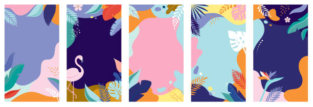 Collection of abstract background designs - summer sale, social media promotional content. Vector illustration Collection of abstract background designs - summer sale, social media promotional content. Vector illustration template palm tree illustrations stock illustrations