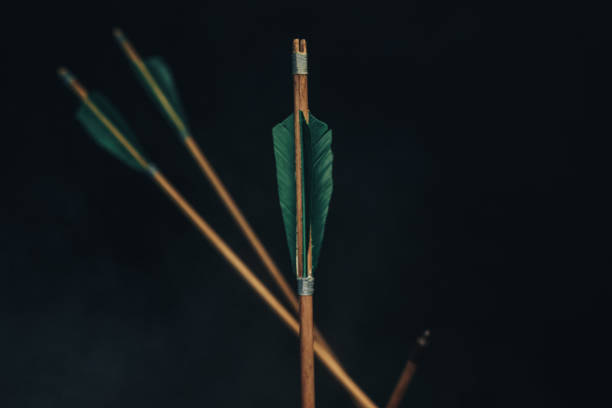 istock Four wood arrow. Beautiful smog background. Medieval weapons are handmade. 1140334123