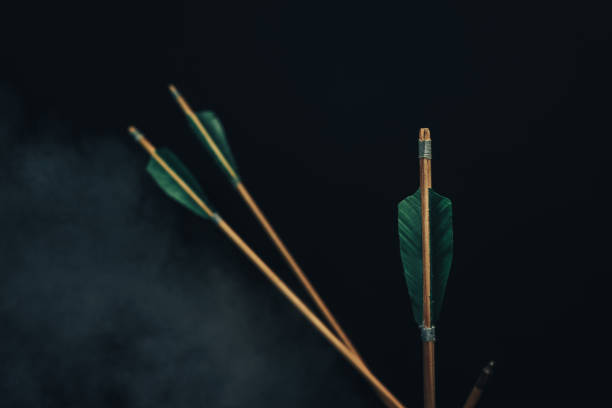 istock Four wood arrow. Beautiful smog background. Medieval weapons are handmade. 1140334190