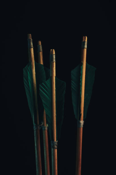 istock Four wood arrow. Beautiful smog background. Medieval weapons are handmade. 1140334237