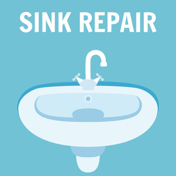 ilustrações, clipart, desenhos animados e ícones de ilustração do vetor da bandeira do reparo do dissipador do banheiro - sink toilet bathtub installing