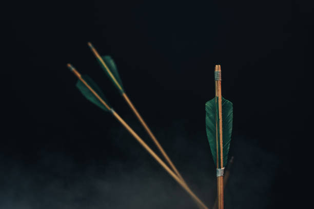 istock Four wood arrow. Beautiful smog background. Medieval weapons are handmade. 1140334498