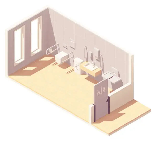 Vector illustration of Vector isometric public accessible toilet