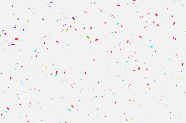 белый фон с красочными конфетти празднование карнавальных лент. роскошная поздравительная богатая открытка. - confetti stock illustrations