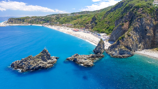 Amazing aerial view of Tonnara Beach in Calabria, Italy.