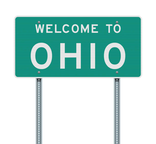 Welcome to Ohio road sign Vector illustration of the Welcome to Ohio green road sign columbus ohio sign stock illustrations
