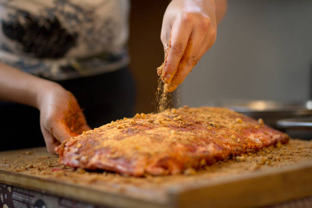 istock Chef cook pork ribs to make ribs eye stake 1140337860
