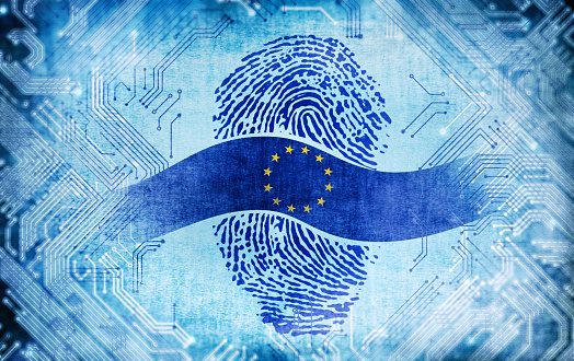 Thumbprint with european flag on digital background