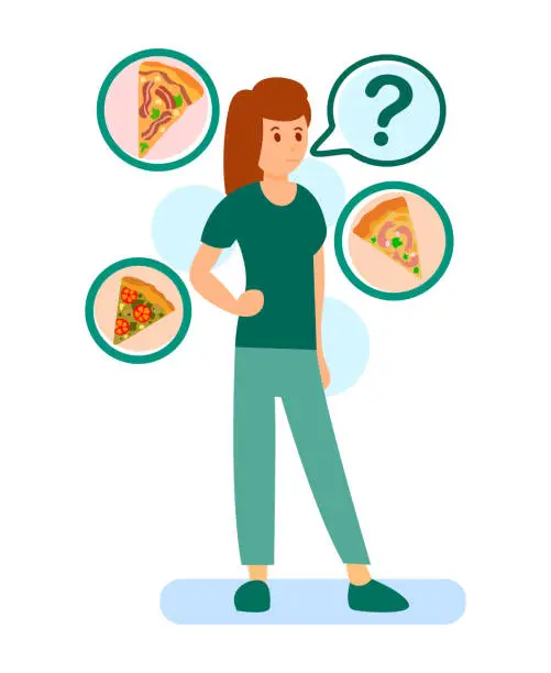 Vector illustration of Woman Choosing Pizza Color Vector Illustration