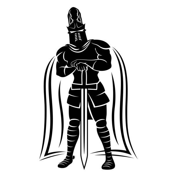 ilustrações, clipart, desenhos animados e ícones de cavaleiro com espada. - black knight