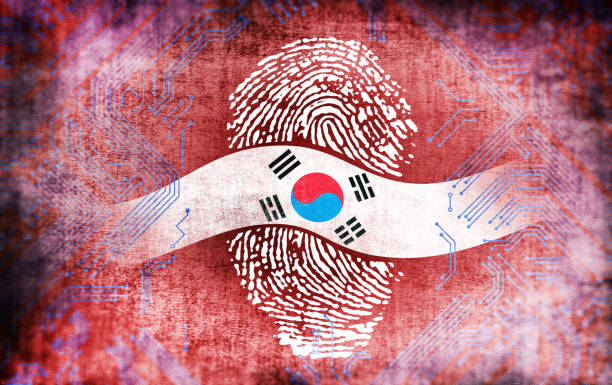 istock Thumbprint with south korean flag on digital background 1140351548