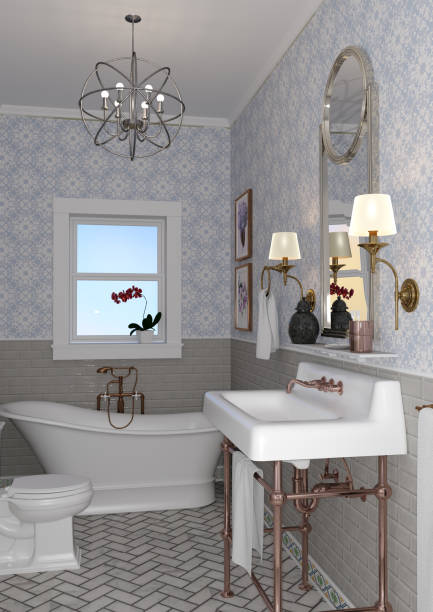 istock 3D illustration vintage bathroom interior 1140353417