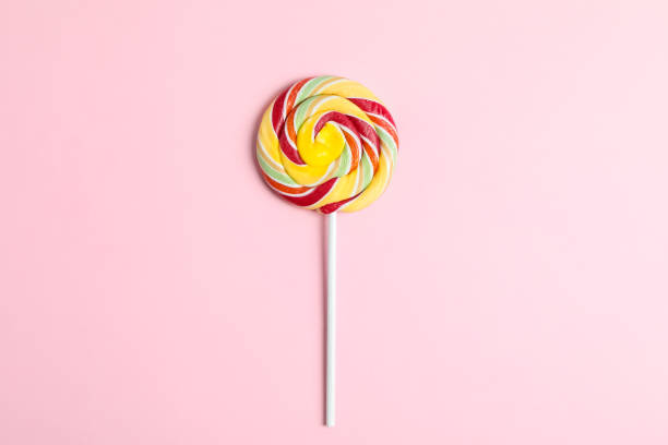 istock Sweet candy with space for text on color background, top view 1140354797