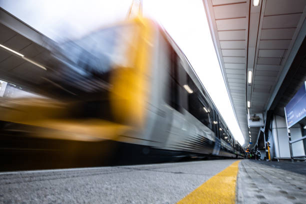 Passenger train leaving the railway station