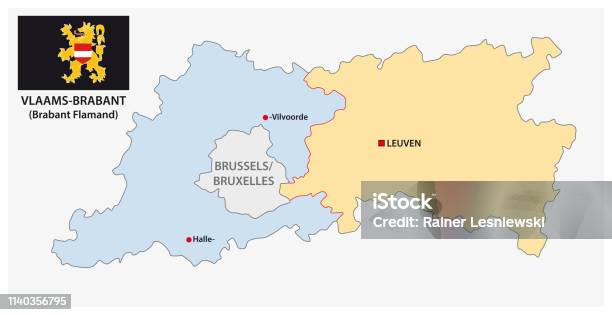 Administrative And Political Vector Map Of The Belgian Province Flemish Brabant With Flag Stock Illustration - Download Image Now