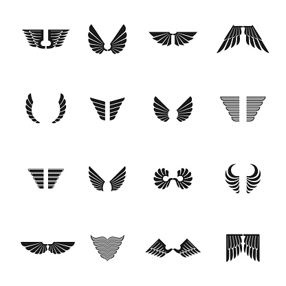 Freedom Wings emblems set. Heraldic Coat of Arms decorative signs isolated vector illustrations collection.