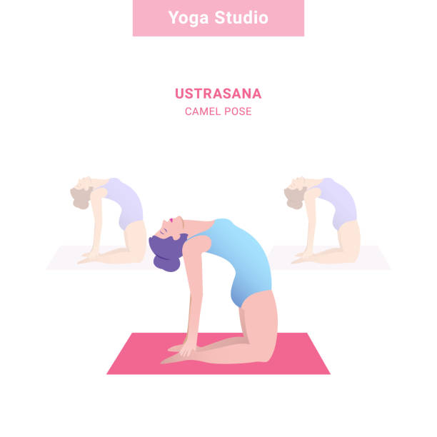 Ustrasana, camel pose. Yoga studio. Vector yoga Ustrasana, camel pose. Yoga studio. Vector yoga ustrasana stock illustrations