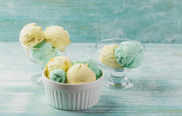 istock Ice cream with mint in ceramic bowl 1140358690