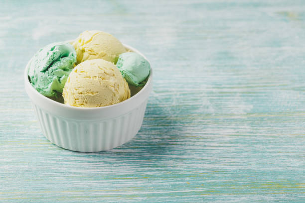istock Ice cream with mint in ceramic bowl 1140358695