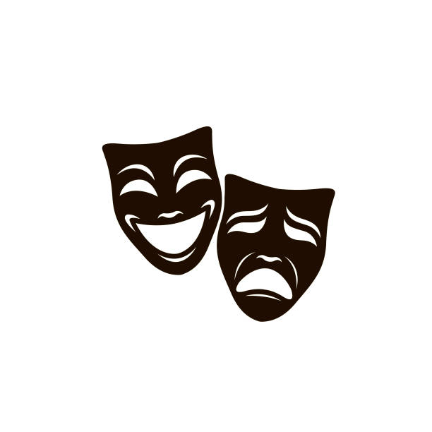 theatrical masks set illustration of comedy and tragedy theatrical masks isolated on white background acting stock illustrations