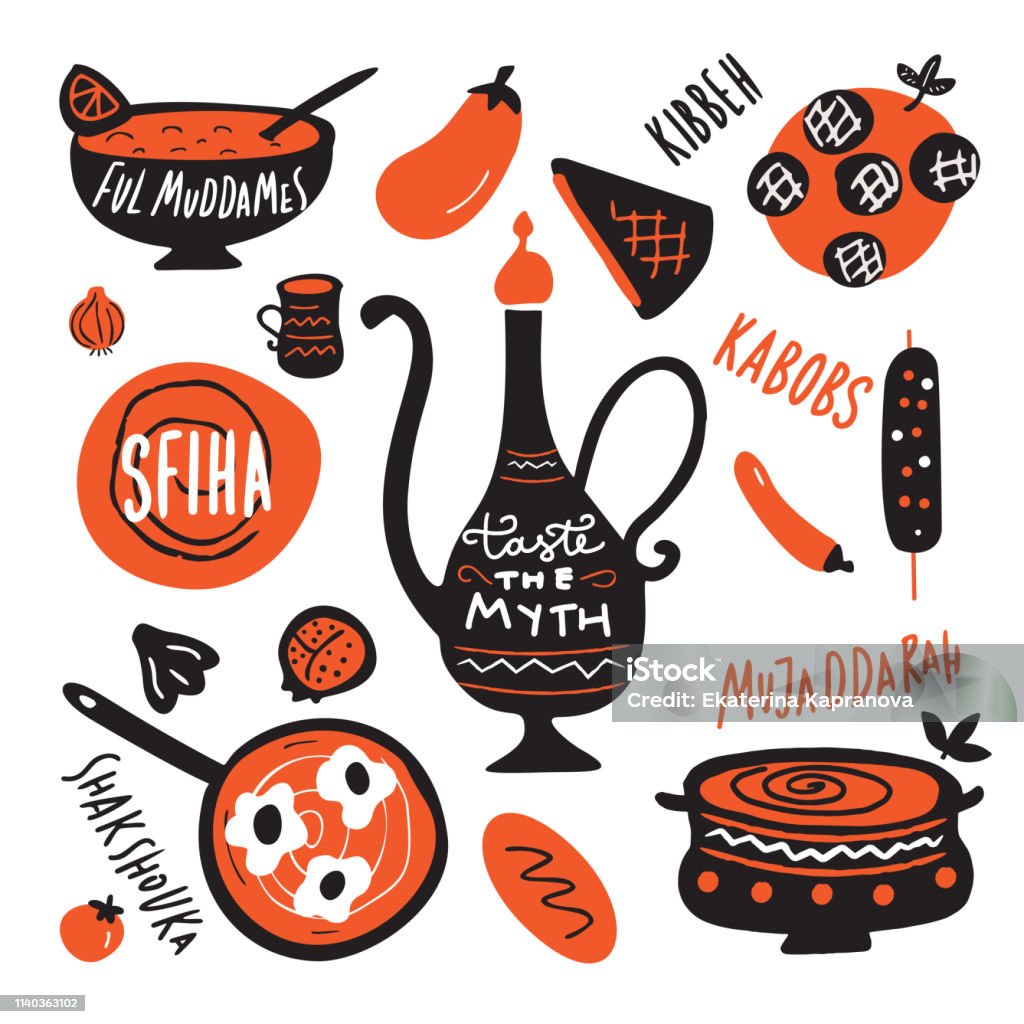 Middle Eastern Cuisine Taste The Myth Funny Hand Drawn Illustration And  Names Of Dishes Made In Vector Stock Illustration - Download Image Now -  iStock