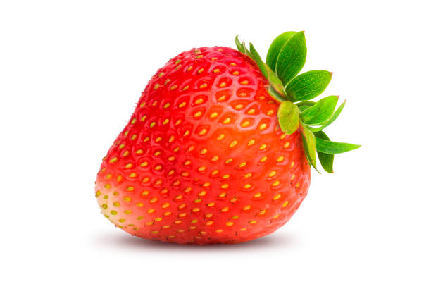 istock One ripe strawberry with green leaves 1140363241