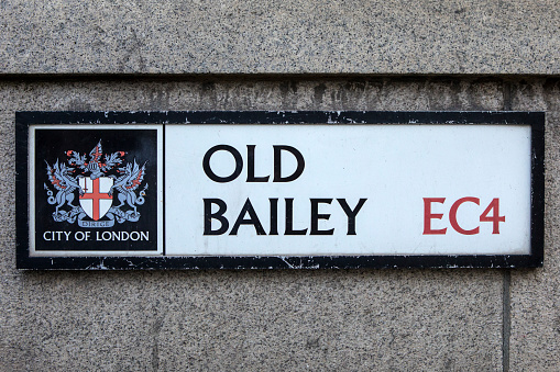 London, UK - February 15th 2019: The street sign for the Old Bailey, in the City of London, UK.