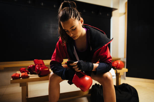 istock Young woman preparing for the muay thai workout 1140367314