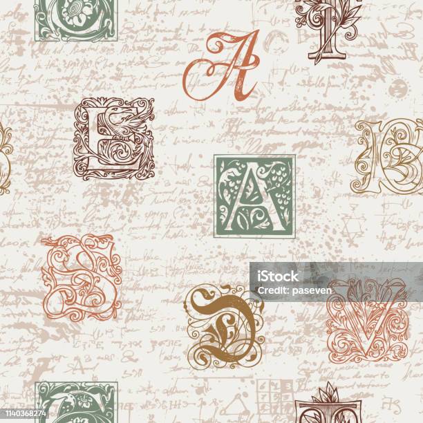 Seamless Pattern With Capital And Initial Letters Stock Illustration - Download Image Now - Abstract, Aging Process, Alphabet