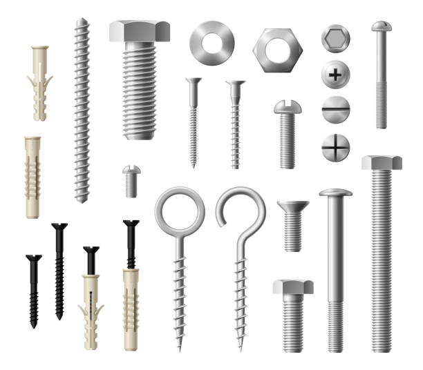 metalowe mocowania konstrukcyjne śruby i śruby - threaded stock illustrations