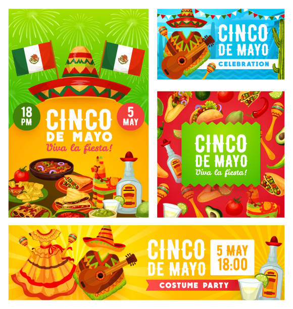 ilustraciones, imágenes clip art, dibujos animados e iconos de stock de viva mexican cinco de mayo, mexico holiday fiesta - circa 5th century illustrations