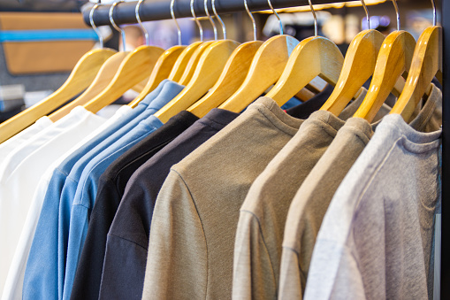 Colorful Tshirt On Hangers For Sale In Department Stores Stock Photo -  Download Image Now - iStock
