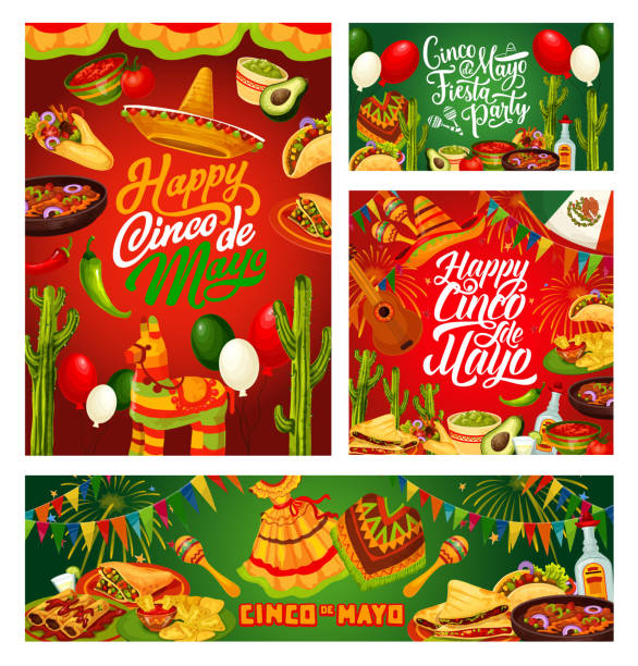 ilustraciones, imágenes clip art, dibujos animados e iconos de stock de cinco de mayo fiesta, mexican holiday calligraphy - circa 5th century illustrations