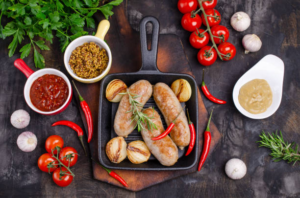 istock Fried sausages in a pan 1140375609