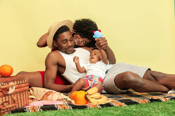 istock Happy family having picnic at studio 1140380393