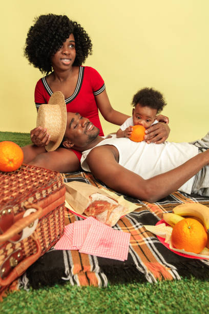 istock Happy family having picnic at studio 1140380405