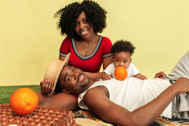 istock Happy family having picnic at studio 1140380406