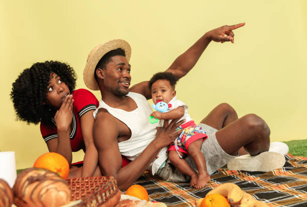 istock Happy family having picnic at studio 1140380412