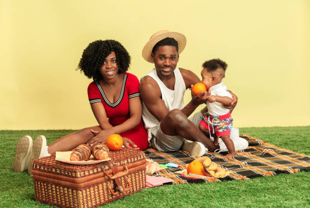 istock Happy family having picnic at studio 1140380413