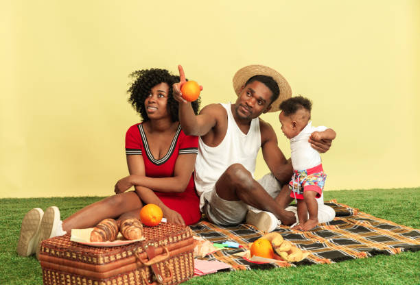 istock Happy family having picnic at studio 1140380418