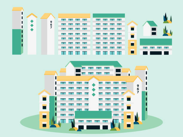 Singapore building apartments vector illustration Tall residential buildings in Singapore city singapore flats stock illustrations