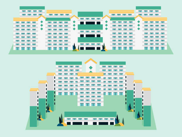 Singapore building apartments vector illustration Tall residential buildings in Singapore city singapore flats stock illustrations