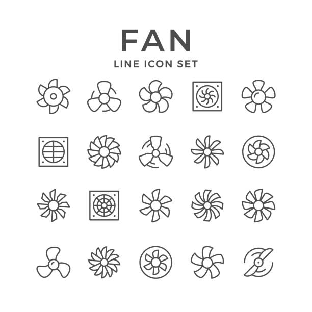 Set line icons of fan Set line icons of fan isolated on white. Vector illustration turbine stock illustrations